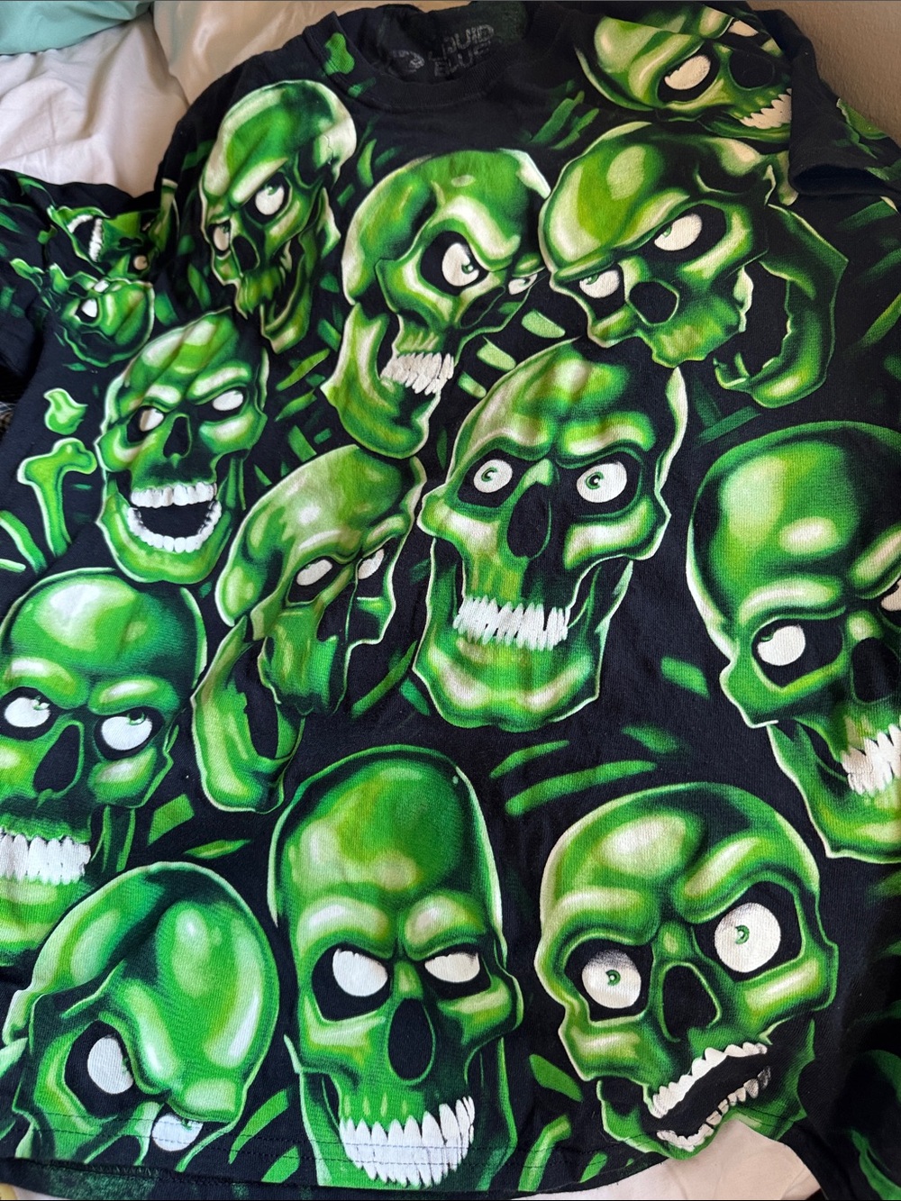 Liquid Blue Black & Green Skull T-shirt